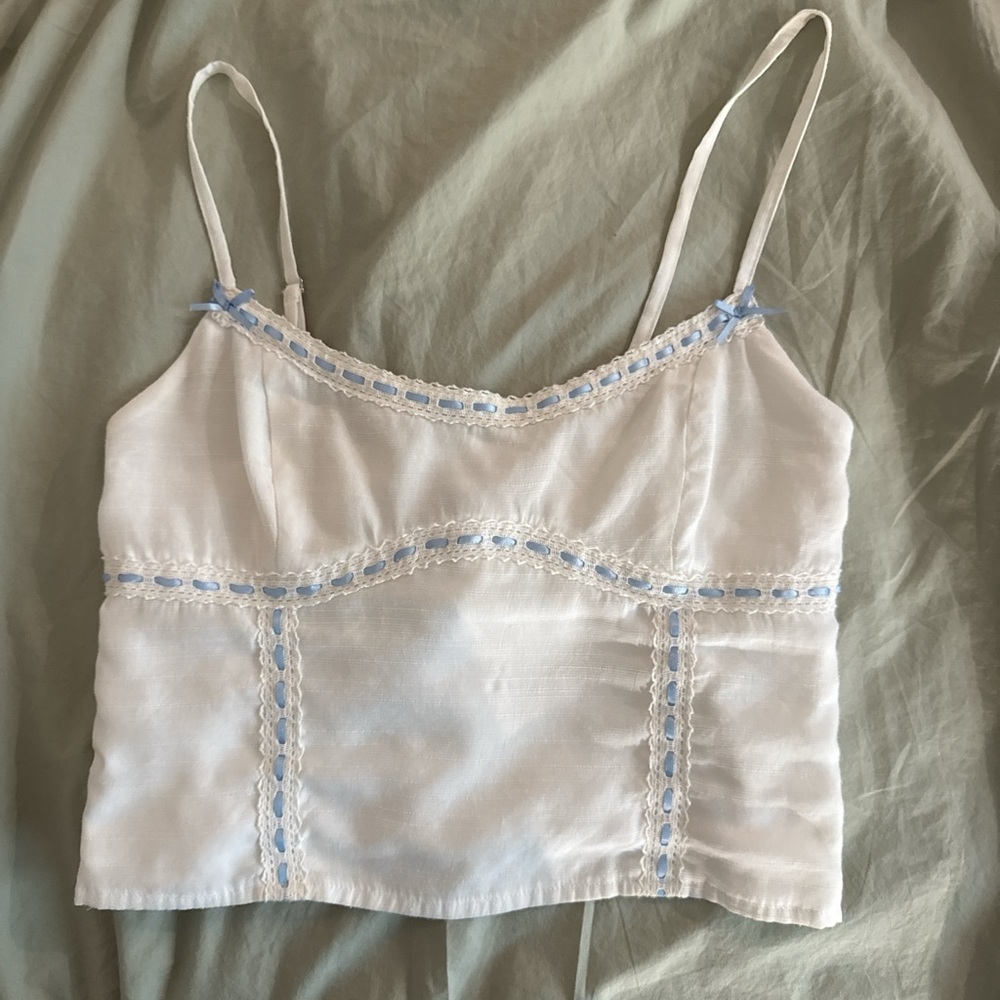 Tiger Mist White Camisole with Blue Lace